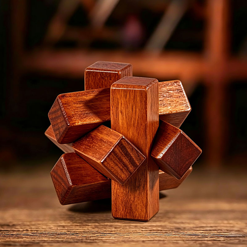 Brain Teaser Cube - Drewniana układanka z węzłami, trening IQ,